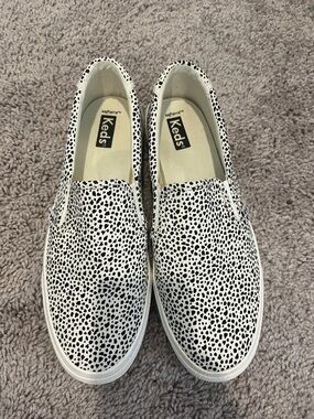 Keds White and Black Dalmatian Slip-On Mules